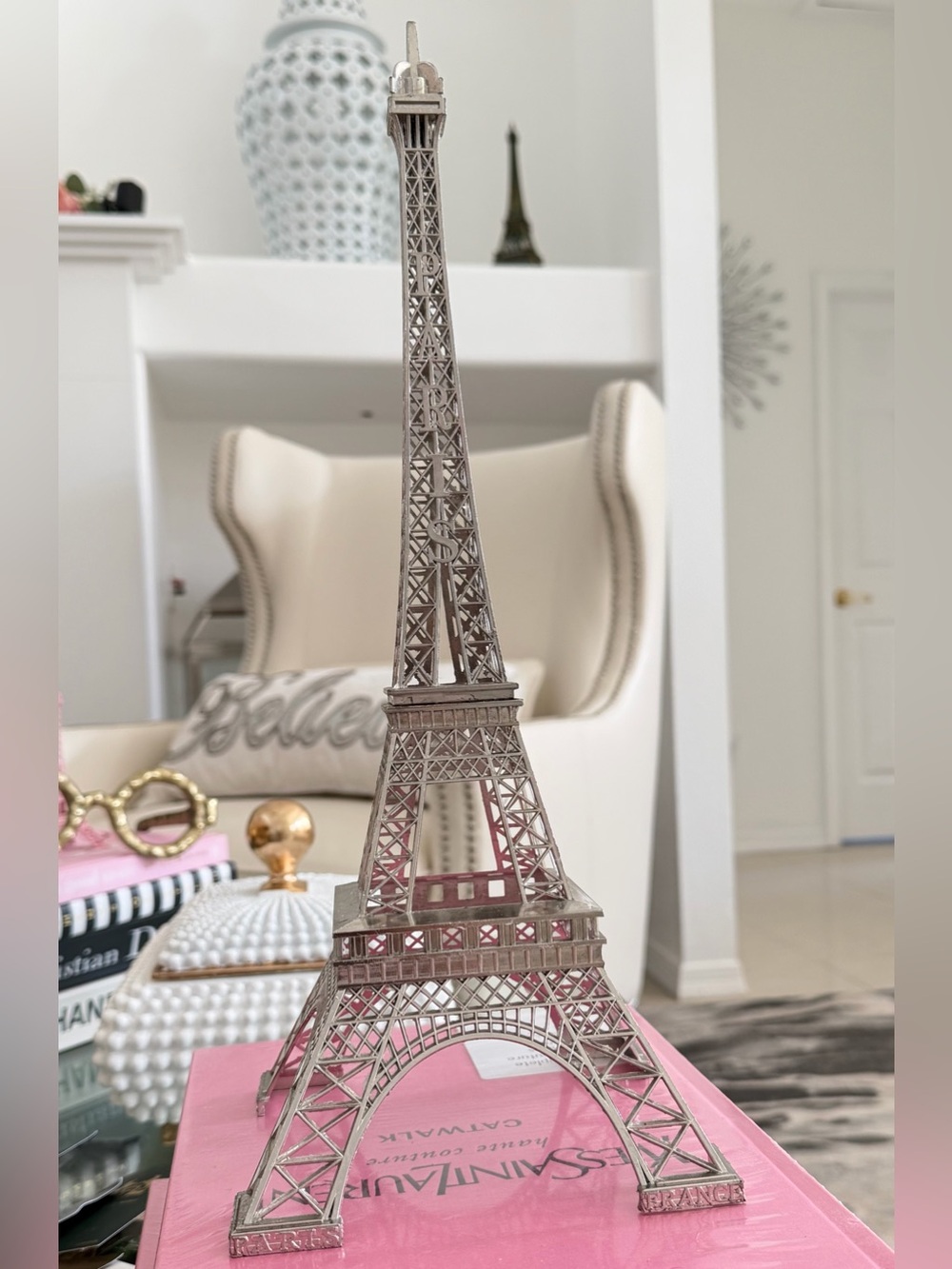 15" Eiffel Tower Statue Decor Alloy Metal, Silver - Picture 4 of 11
